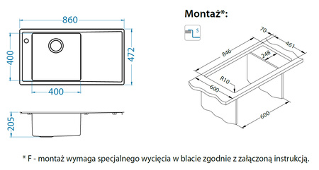 STRICTO 20 SAT QC P 860x472 zlew wpuszczany F/S + syfon Quick Close