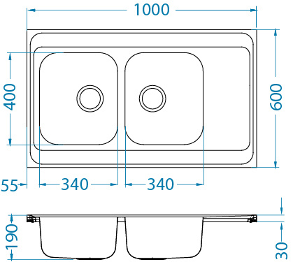 CLASSIC Pro 80 SAT 100x60 2K overlay sink with drainer + siphon
