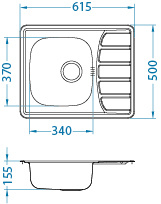 ZOOM 10 LEN 61.5x50 1K inset sink + stopper drain with siphon