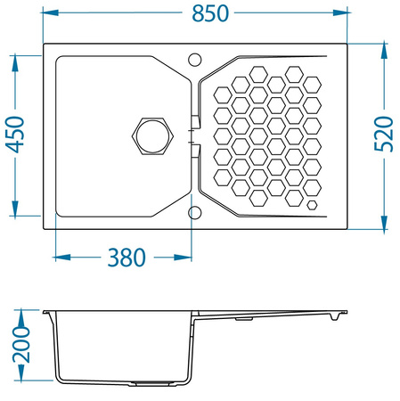 SENSUAL 30 kol. 02 pebble (85x52) zlew Granital+ 1kom. z syfonem POP-UP