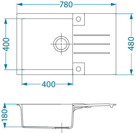 ROCK 130 kol. 11 white (78x48) Granital 1 compartment sink. with POP-UP siphon