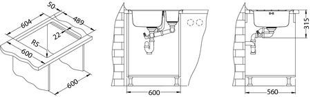LINE MAXIM 50 SAT FS 615x500 1 1/2 zlew wpuszczany i na równi z blatem z syfonem pop up