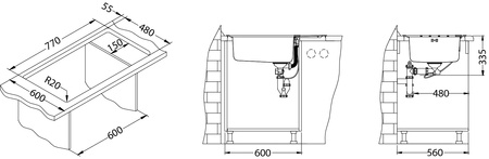 PRAKTIK 120 SAT 79x50 1K inset sink, POP-UP drain with trap