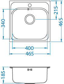BASIC 140 SAT fi 114 45.6x46.5 1K inset sink + stopper drain with trap