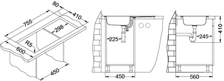 BASIC 150 SAT 78x43.5x1 fi 114 inset sink + plug drain with siphon