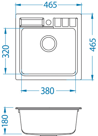 NIAGARA 20 kol. 91 czarny (46,5x46,5) Granital zlew 1kom. z syfonem manualnym