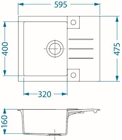 ROCK 30 kol. 81 concrete (59.5x47.5) Granital 1kom sink. with POP-UP siphon