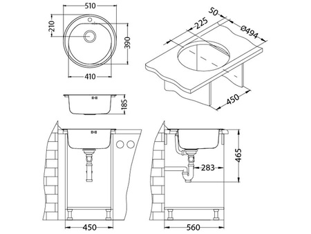 FORM 30 LEN 510 1K zlew wpuczszany nowy 18,5 cm + odpływ zatyczkowy z syfonem