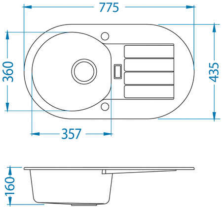 NIAGARA 40 kol. 91 black (78x43.5) Granital 1kom sink. with POP-UP siphon