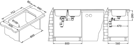 CLASSIC Pro 90 SAT 120x60 1K overlay sink with drainer + siphon 