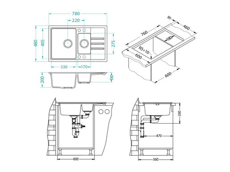 Intermezzo 70 white 11 (78x48) with manual water trap