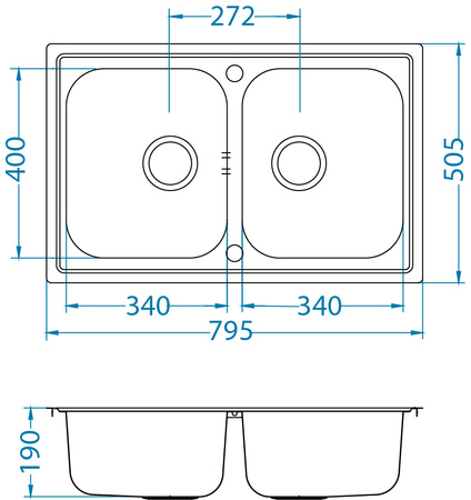 LINE MAXIM 90 SAT FS 790x500 2K POP-UP zlew wpuszczany z syfonem pop up