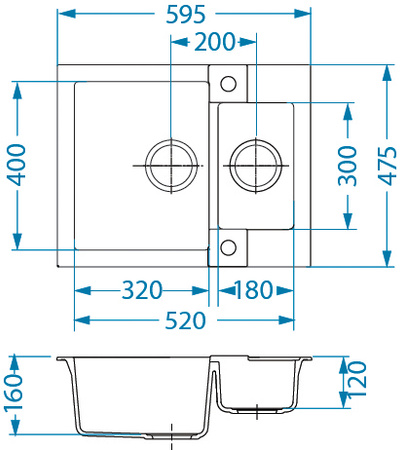 ROCK 80 kol. 03 chocolate (59.5x47.5) Granital+ 1.5kom sink. with POP-UP siphon
