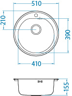 FORM 30 LEN 510 1K inset sink 15.5 cm + stopper drain with siphon