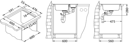 LINE 50 LEN Standard 61.5x50 1 1/2K inset sink with plug drain fi114 with trap