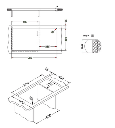 CADIT 50 kol. 91 CZARNY (1000x500) zlew Granital 1 kom. z syfonem POP-UP 3 1/2"
