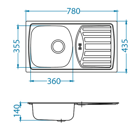 BASIC 150 SAT 78x43.5x1 fi 114 inset sink + plug drain with siphon