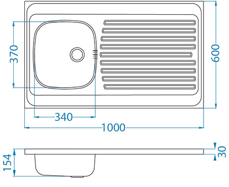 CLASSIC 70 SAT reversible 100x60 1K overlay sink with drainer + siphon