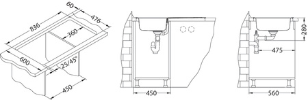 LINE 20 LEN Standard 86x50 1K inset sink with plug drain fi114 with siphon