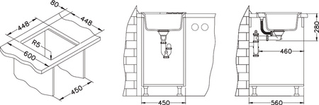NIAGARA 20 colors. 55 beige (46.5x46.5) Granital 1kom sink. with manual siphon