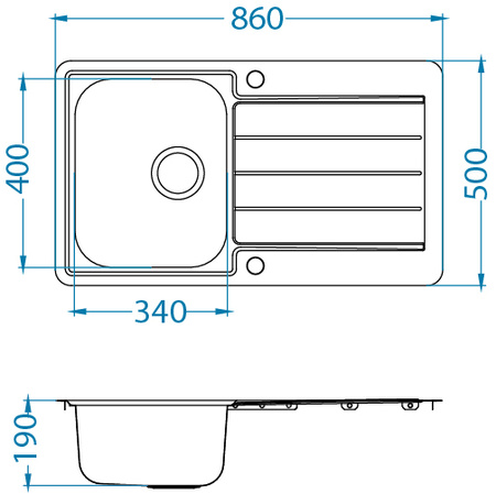 LINE MAXIM 20 SAT 860x500 drop-in sink with pop up siphon