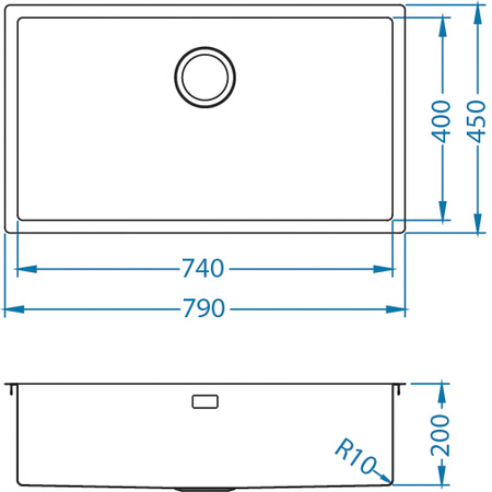 Monarch QUADRIX 60 MIEDZ steel sink 790x450mm