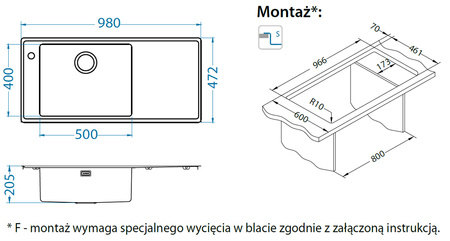STRICTO 30 SAT QC P 980x472 zlew wpuszczany F/S + syfon Quick Close