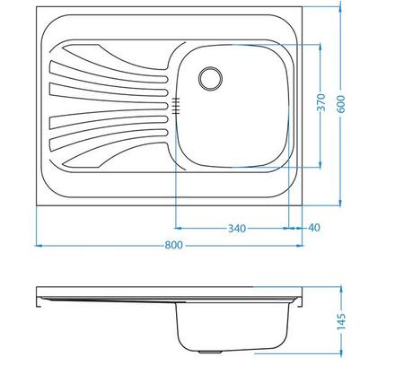 CLASSIC 30 P SAT 80x60 1K zlew nakładany z ociekaczem + odpływ zatyczkowy z syfonem