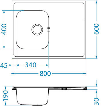 CLASSIC Pro 30 SAT 80x60 1K zlew nakładany z ociekaczem + syfon