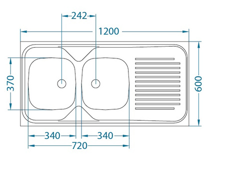 CLASSIC 100 L SAT 120x60 2K overlay sink with drainer + stopper drain with siphon