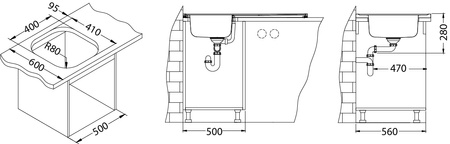 CLASSIC Pro 70 SAT 100x60 1K overlay sink with drainer + stopper drain with siphon
