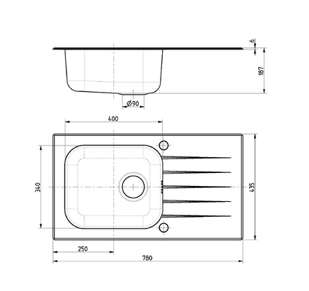 VITRO 20 (78X43) białe szkło + syfon POP-UP 3 1/2
