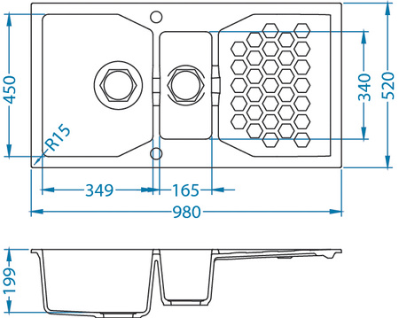 SENSUAL 70 colors. 05 twilight (98x52) sink Granital+ 1.5kom. with POP-UP siphon