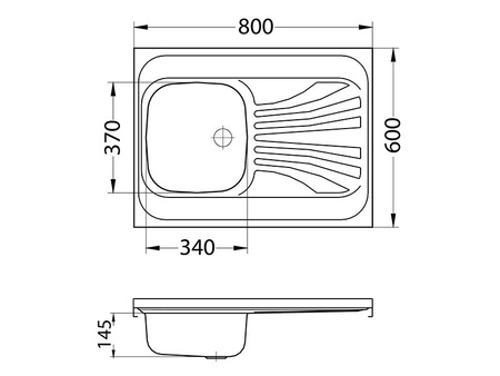 CLASSIC 30 L SAT 80x60 1K overlay sink with drainer + stopper drain with siphon