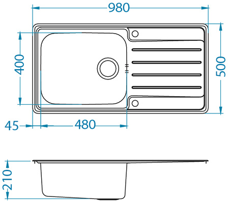 PRAKTIK 100 LEN 98x50 1K zlew wpuszczany, odpływ POP-UP z syfonem