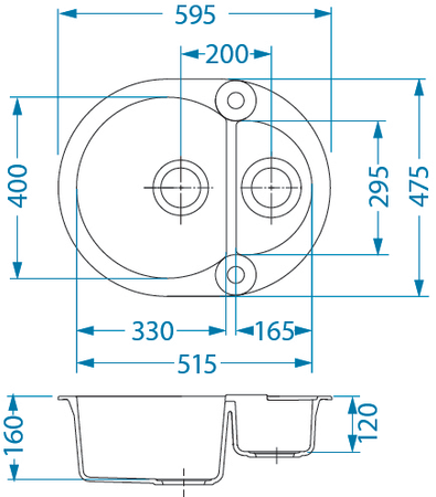 ROLL 80 kol. 91 czarny (59,5x47,5) zlew Granital 1,5kom. z syfonem POP-UP