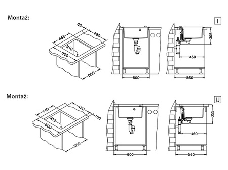 FORMIC 20 kol. 04 steel (52x51) zlew Granital+ 1kom. z syfonem POP-UP