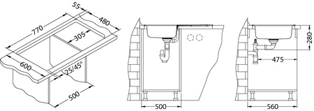 LINE MAXIM 80 SAT 790x500 1K POP-UP zlew wpuszczany z syfonem pop up