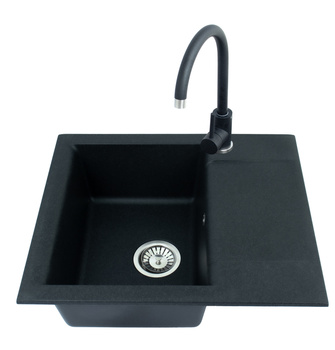 MIJA 20 kol. 91 CZARNY zlew Granital 1 kom (59x50x18) z syfonem Fi114 manualnym + bateria kolor