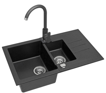 ROCK 70 kol. 91 czarny (78x48) zlew Granital 1,5kom. z syfonem POP-UP + Bateria  kol. 91