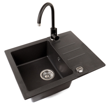 ROCK 30 kol. 91 czarny (59,5x47,5) zlew Granital 1kom. z syfonem POP-UP + bateria czarna